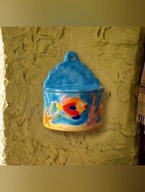 LM🐠Hand-Painted🐠Terracotta Accent Container CAN HANG ON WALL